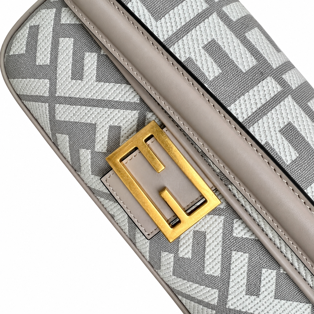 Fendi FF Shoulder Bag – Jacquard Canvas & Leather Trim, Flap Closure, 26cm