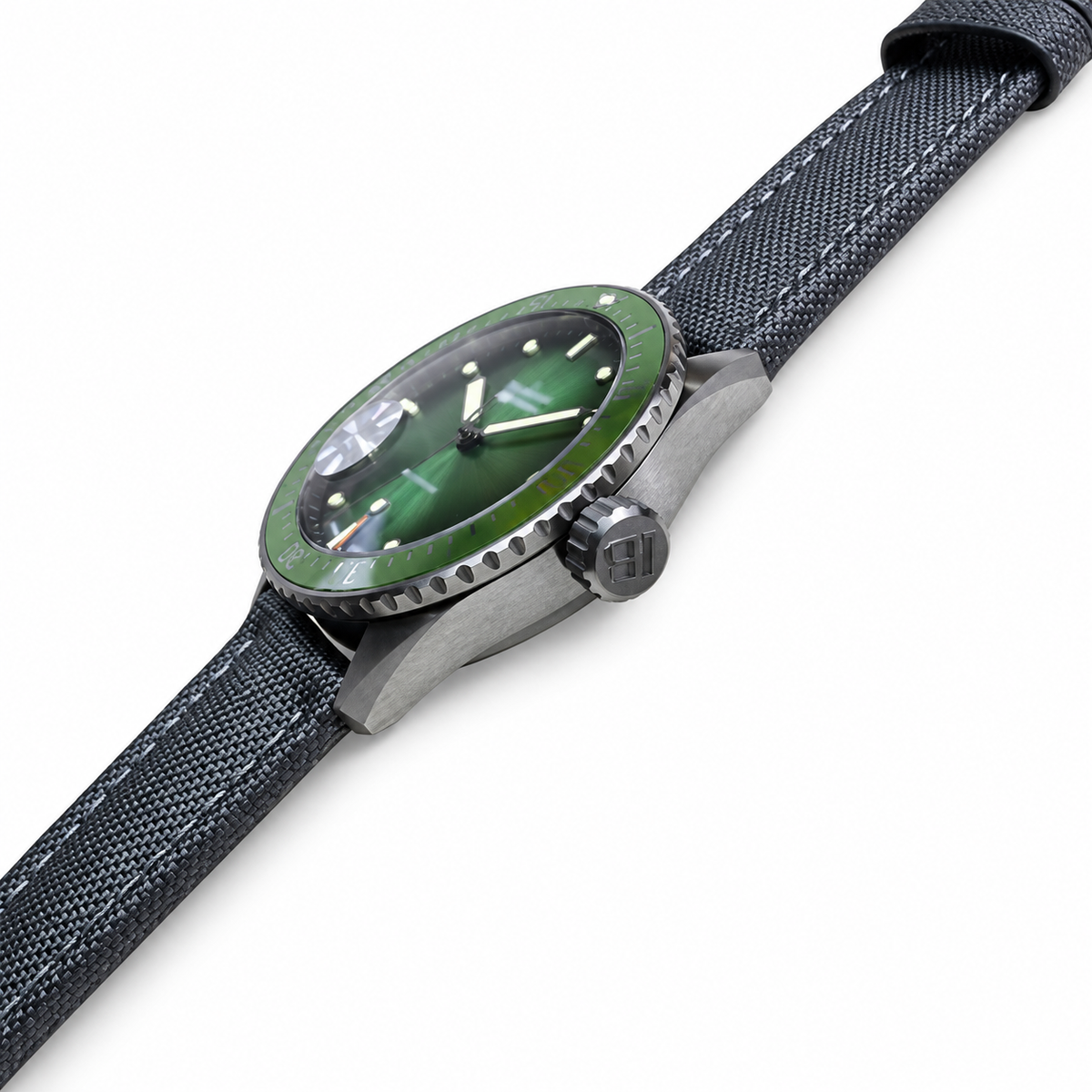 Blancpain Fifty Fathoms Bathyscaphe Green Sunburst Dial Black Canvas Watch
