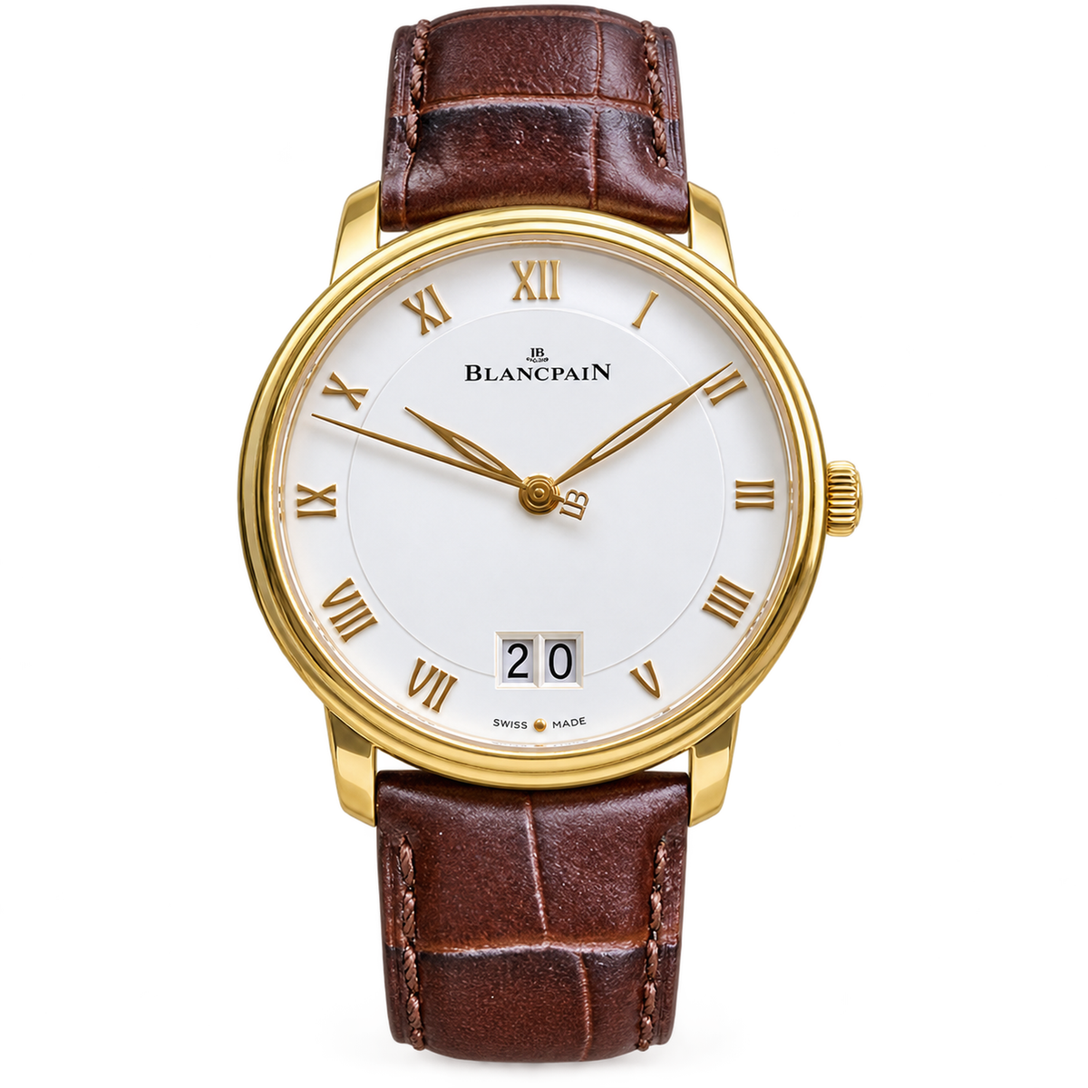 Blancpain Villeret Large Date Yellow Gold Brown Alligator Dress Watch