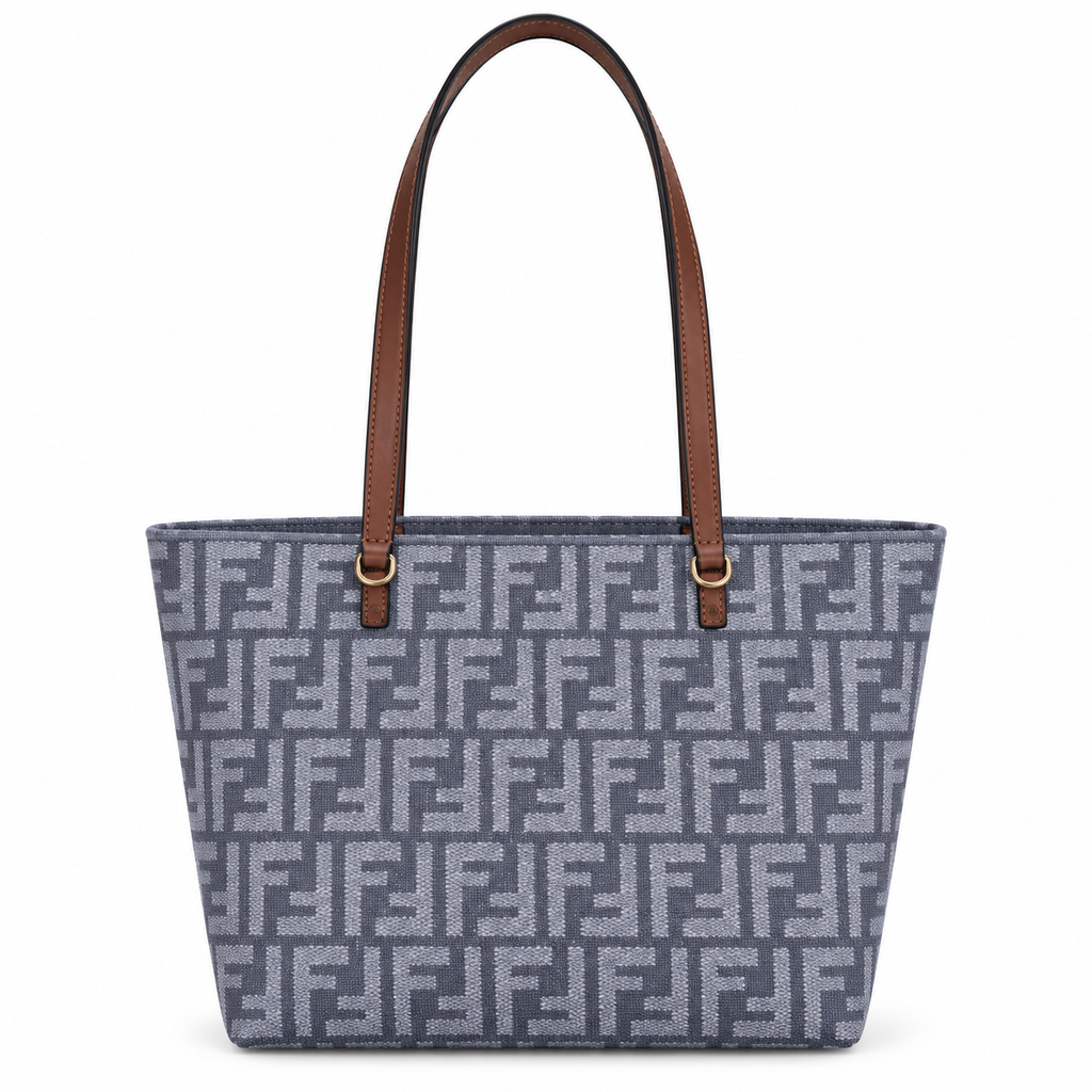 Fendi FF Medium Tote Bag – Jacquard Canvas & Leather Handles, Open Top, 19.5cm